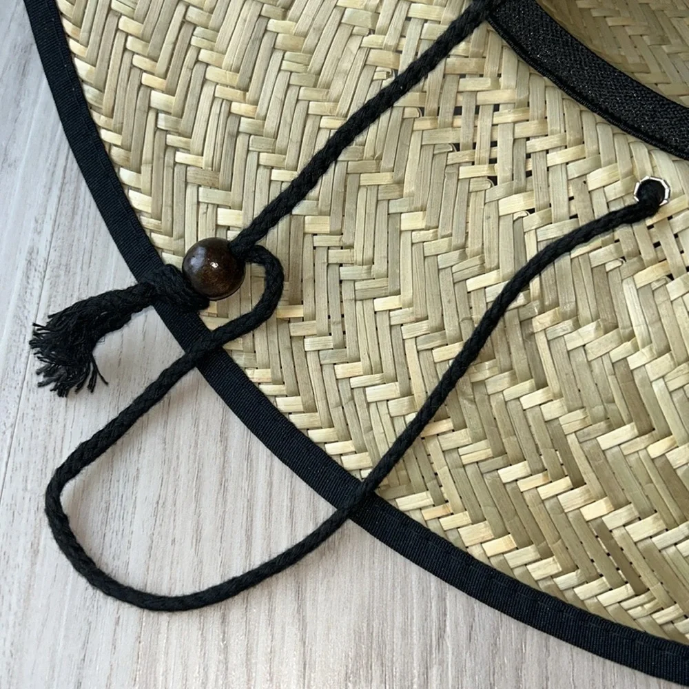 Straw Sun Hat Black Trim S/M 21”Circumference NEW Unisex Beach Casual Summer